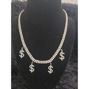 Crystal Dollar Sign Adjustable Necklace Hip Hop Bling Lobster Clasp Chain